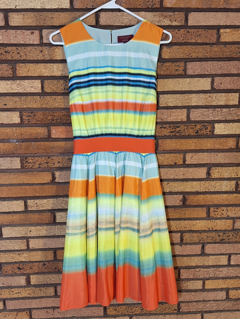 Ted Baker Size 4 Ilva Sunset Striped Fit And Flare Dress